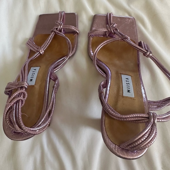 MIISTA metallic purple square toe thong heeled sandal - Picture 1 of 6